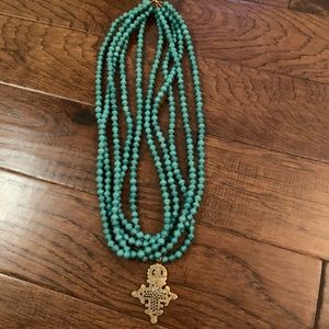 Akola long necklace, green with gold